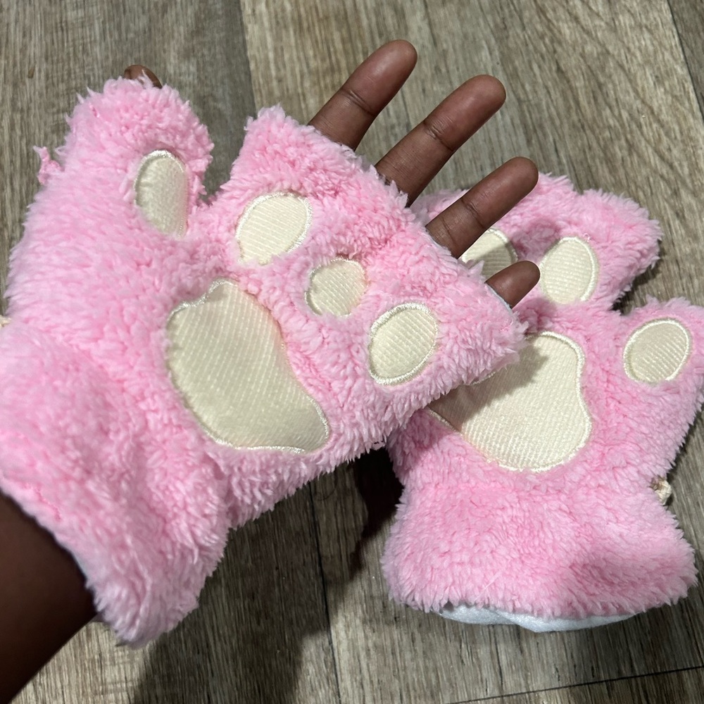 Pink Fluffy Mittens